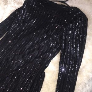 Black Sequined Long Sleeve Dress